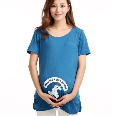 Cute Blue Unicorn Maternity T Shirt